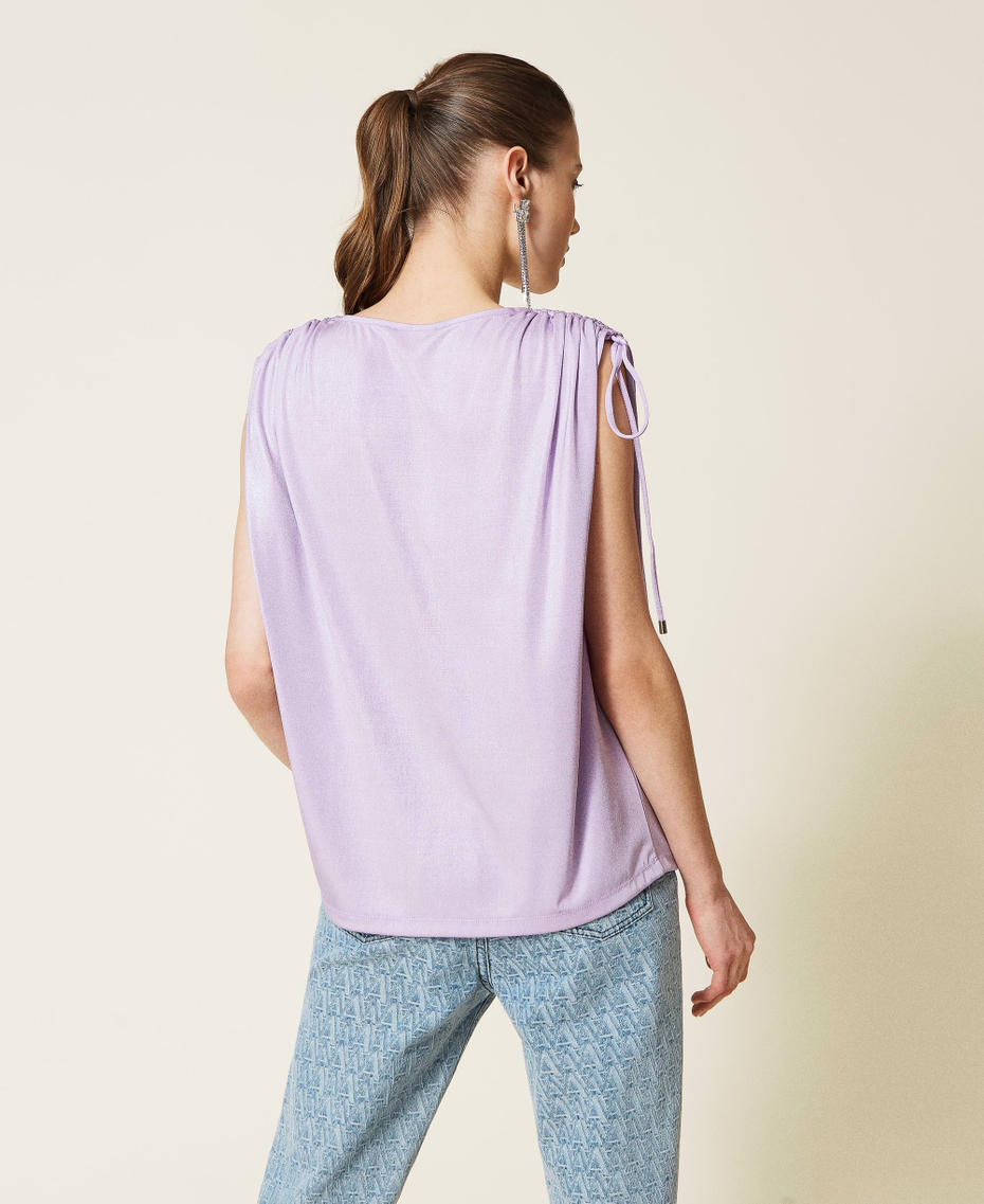 Laminated blouse with drawstring "Pastel Lilac” Woman 221AT2202-04
