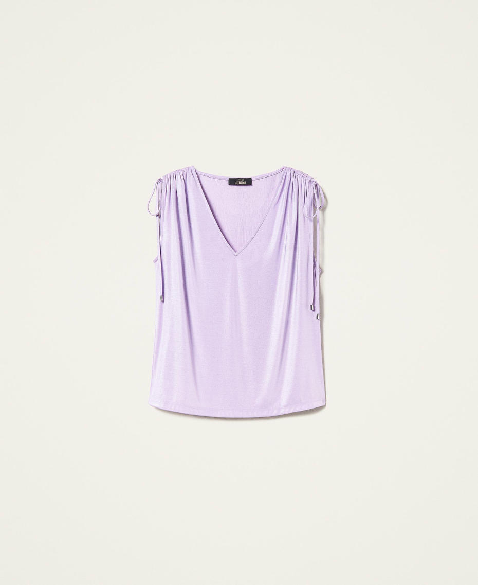 Laminated blouse with drawstring "Pastel Lilac” Woman 221AT2202-0S