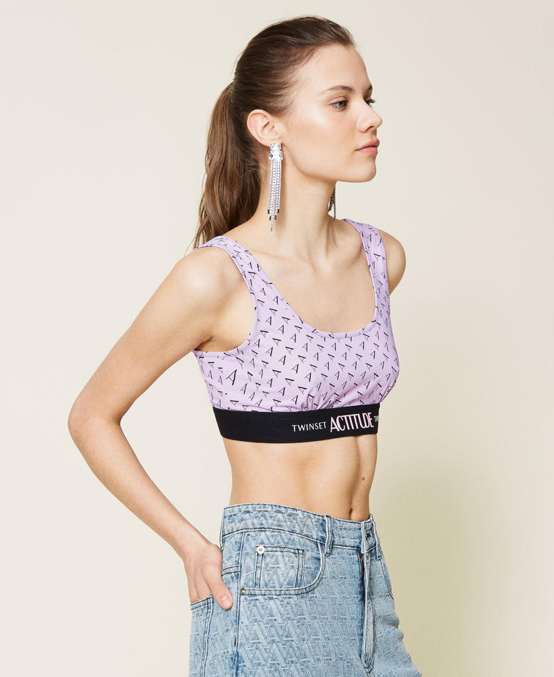Top with all over logo print "Pastel Lilac" / Black Print Woman 221AT2204-02