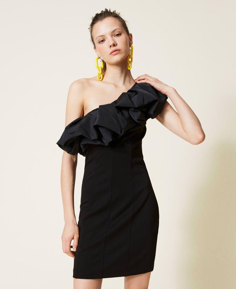 Приталенное платье с оборкой из тафты Черный женщина 221AT2241-05