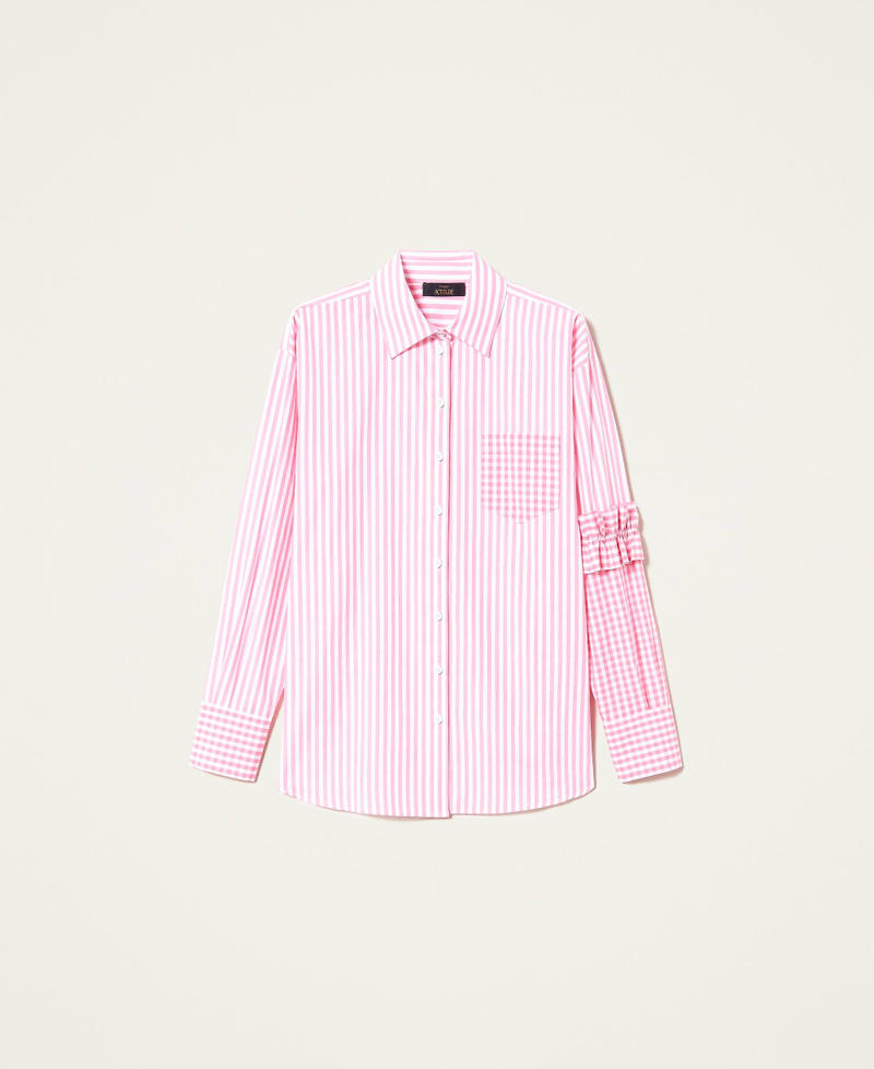 Camicia a righe con inserti Vichy Bicolor Off White / Rosa "Hot Pink" Donna 221AT2251-0S