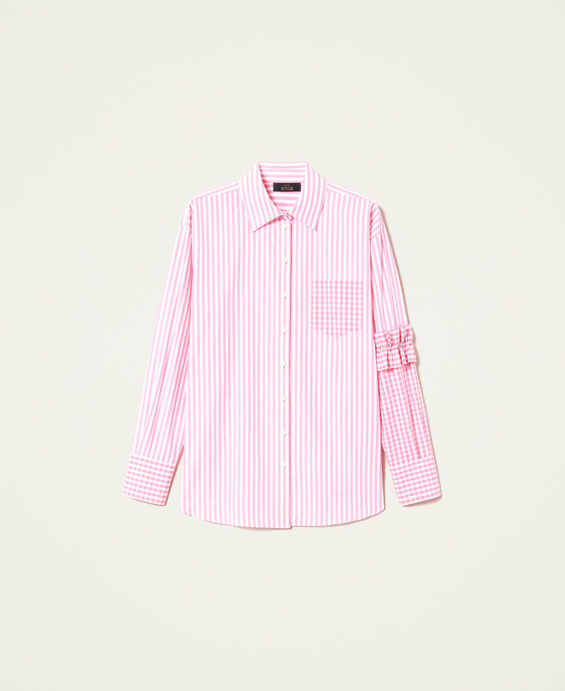 Striped shirt with gingham inserts