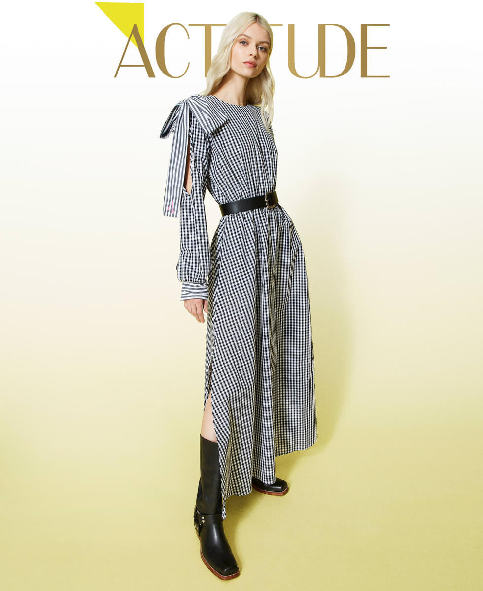 Robe longue en Vichy Femme Blanc TWINSET Milano