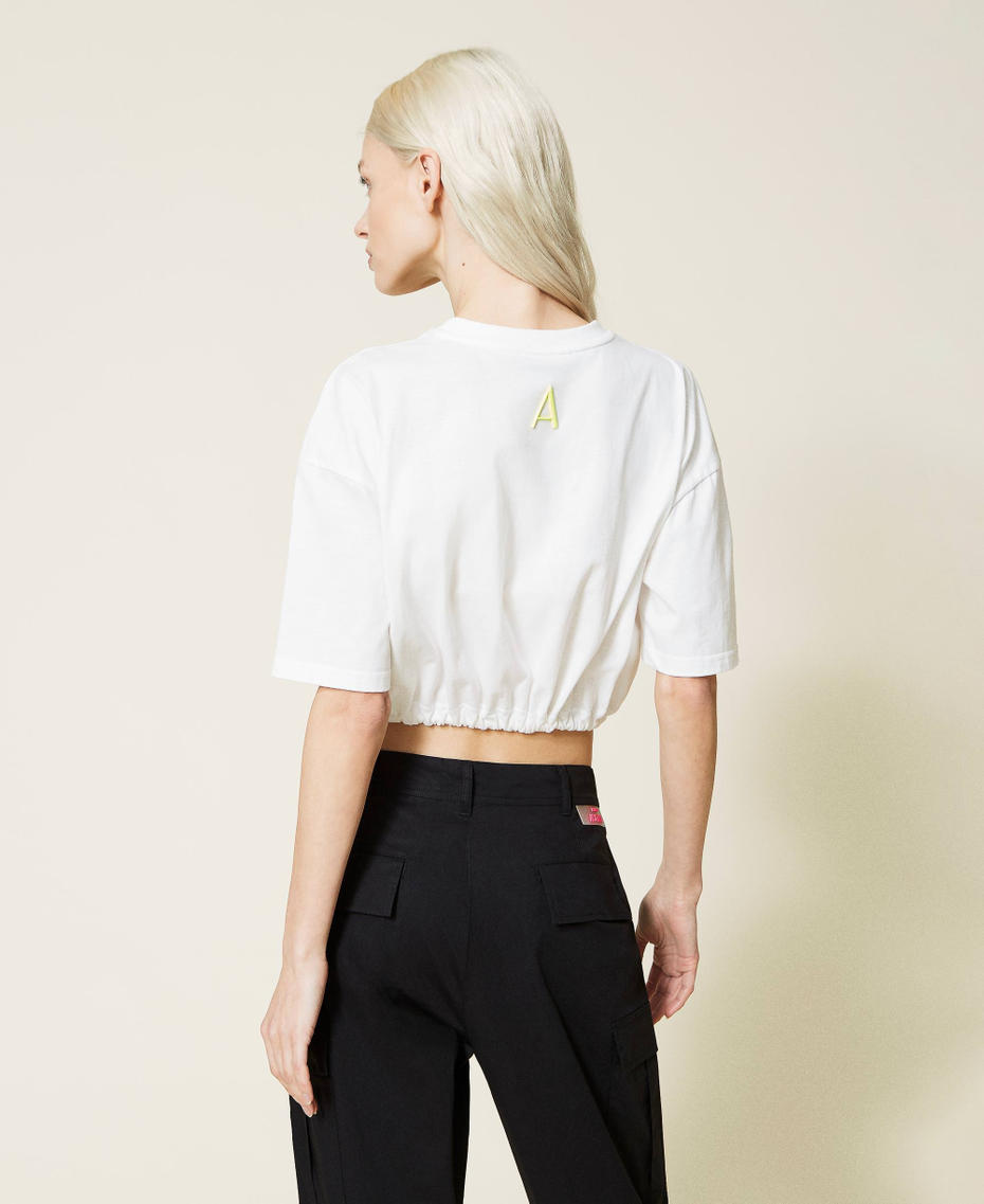 T-shirt boxy avec poche de poitrine Vichy Bicolore Blanc Cassé / Noir Femme 221AT2254-05