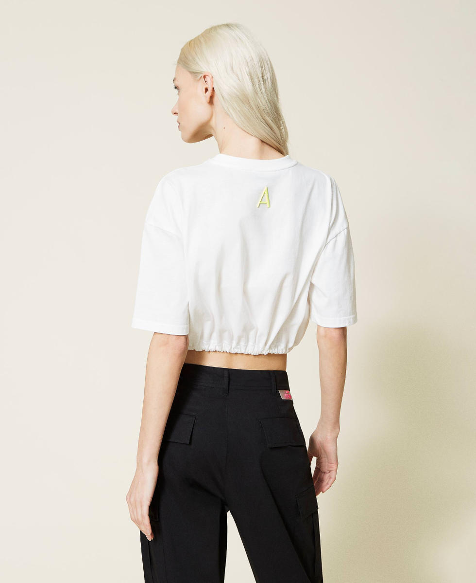 Boxy t-shirt with gingham pocket Woman, White | TWINSET Milano