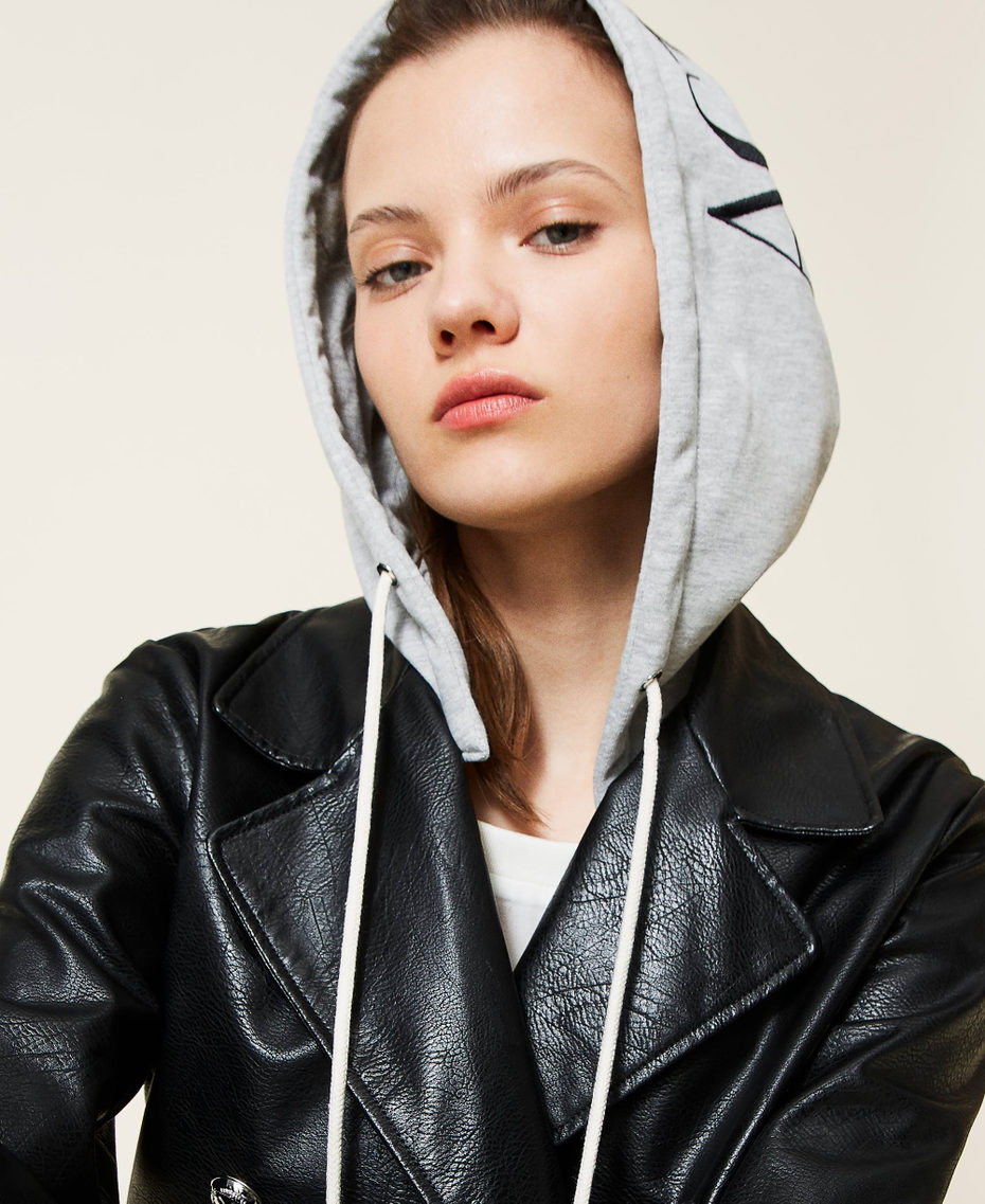Biker jacket with removable hood Black Woman 221AT2261-06