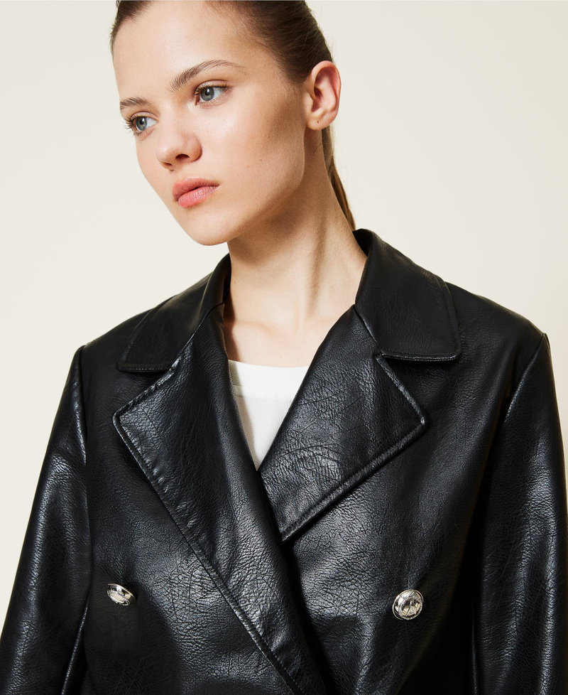 Biker jacket with removable hood Black Woman 221AT2261-07