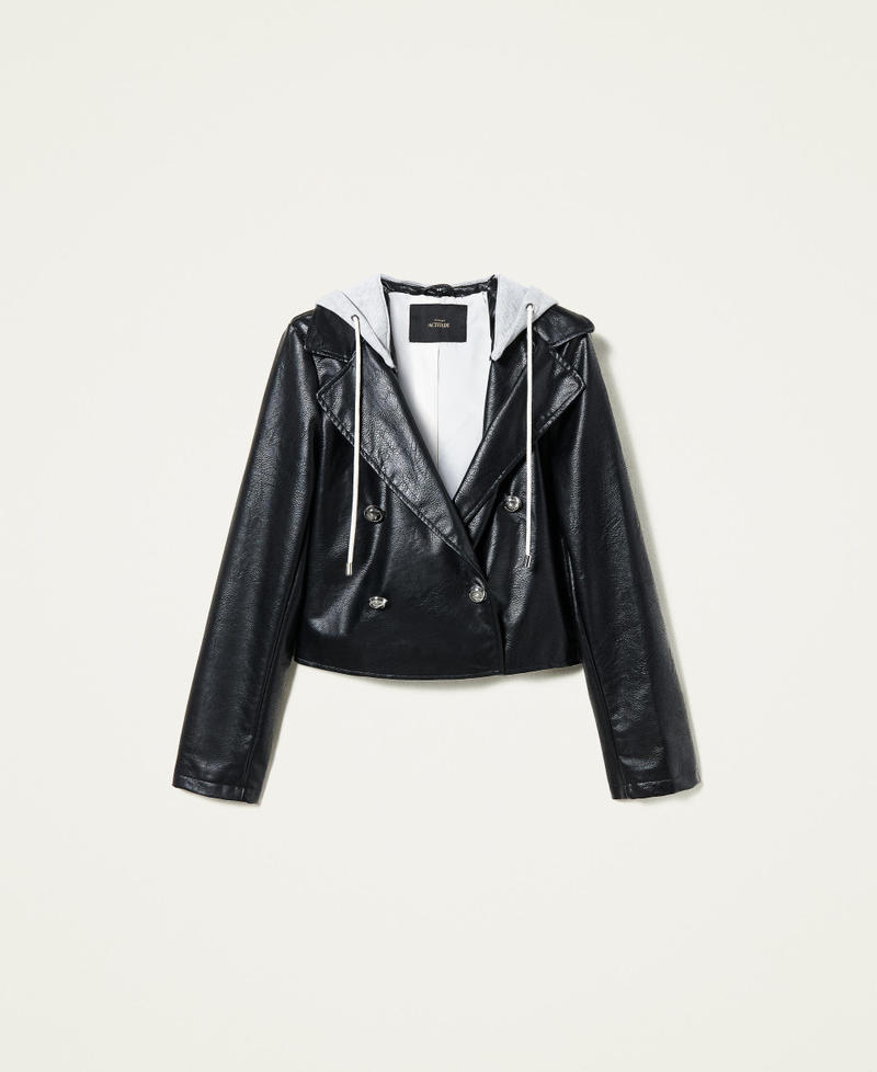 Biker jacket with removable hood Black Woman 221AT2261-0S