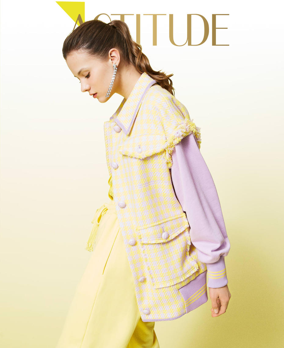 Houndstooth jacket with removable sleeves