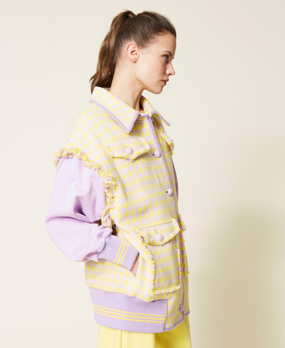 Houndstooth jacket with removable sleeves