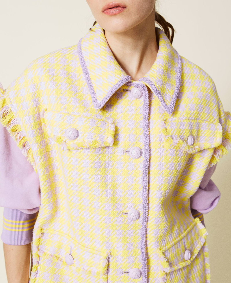 Жакет с узором 'гусиные лапки' со съемными рукавами Гусиная лапка Фиолетовый "Пастельная сирень" / Ярко-желтый женщина 221AT2270-05