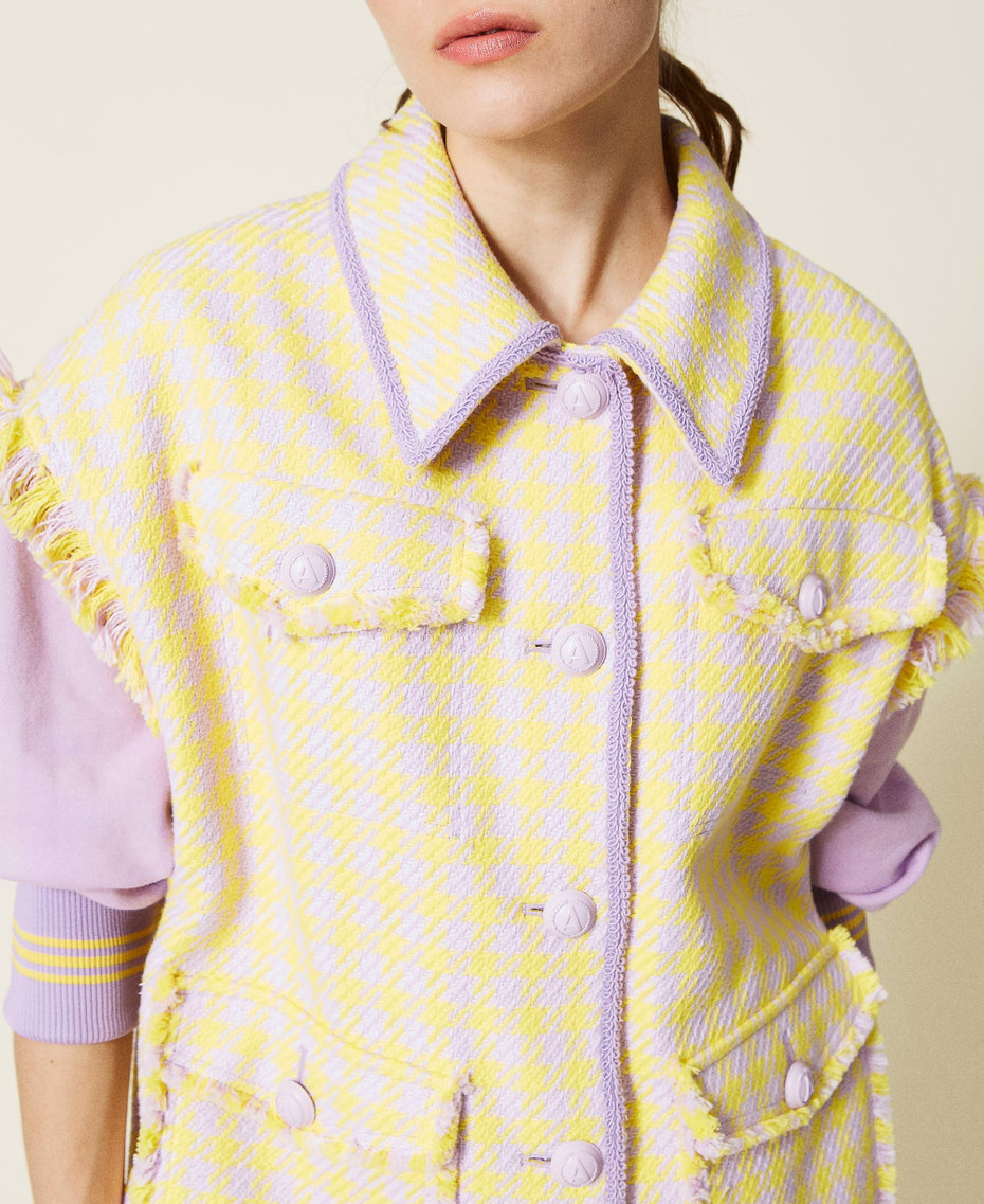Houndstooth jacket with removable sleeves