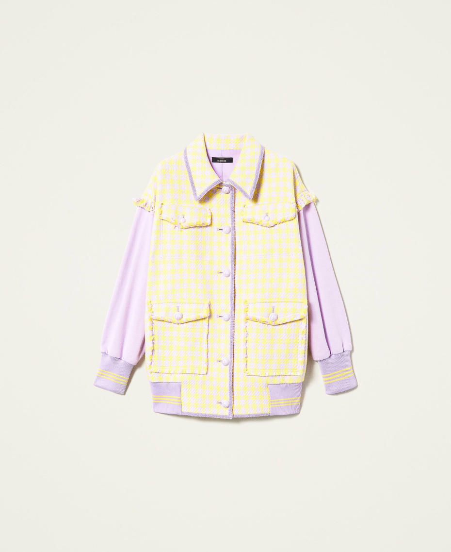 Houndstooth jacket with removable sleeves "Pastel Lilac" / Vivid Yellow Houndstooth Woman 221AT2270-0S
