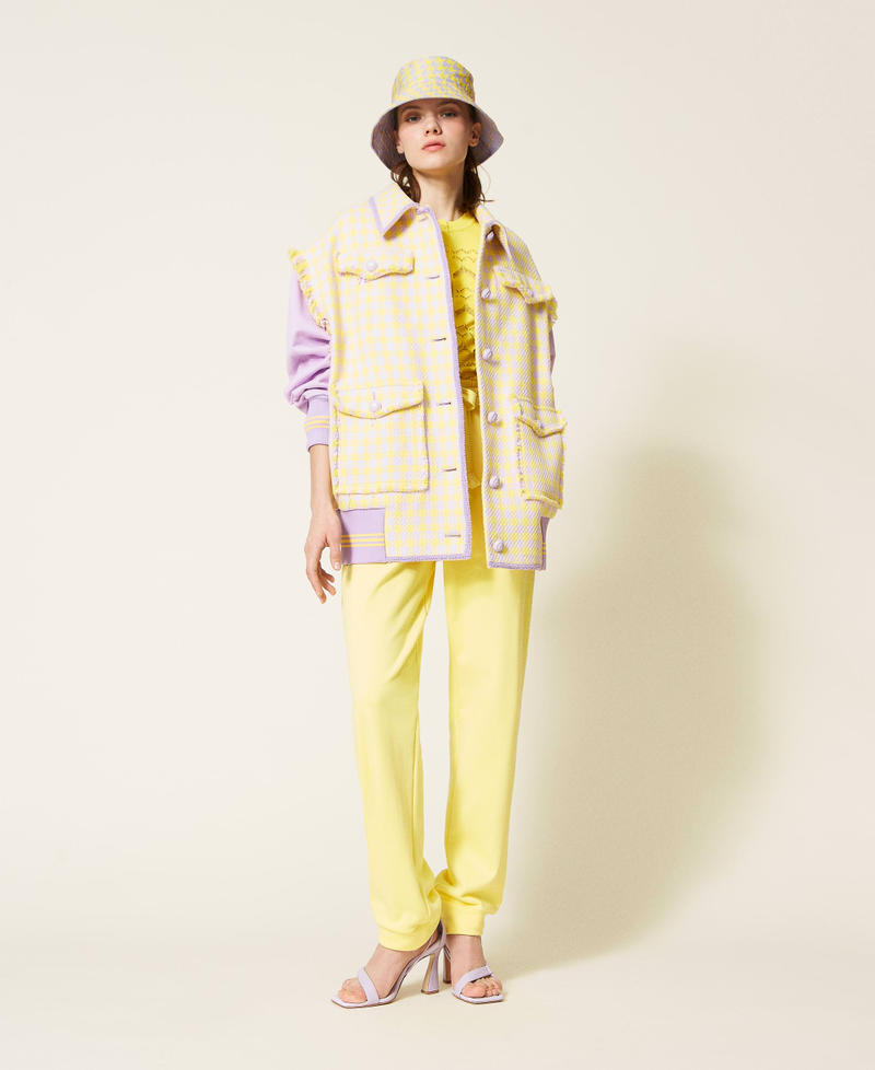 Houndstooth jacket with removable sleeves "Pastel Lilac" / Vivid Yellow Houndstooth Woman 221AT2270-0T