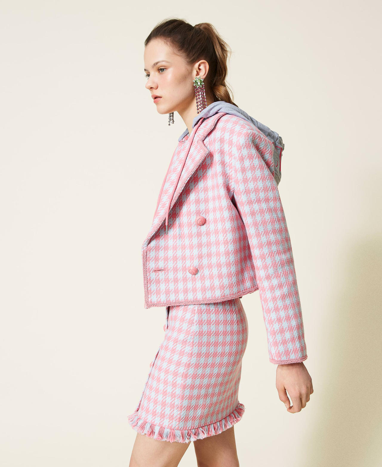 Houndstooth jacket “Hot Pink” / “Angel” Light Blue Houndstooth Woman 221AT2271-03