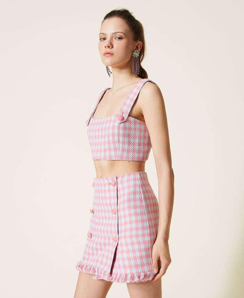 Houndstooth cropped top “Hot Pink” / “Angel” Light Blue Houndstooth Woman 221AT2272-03