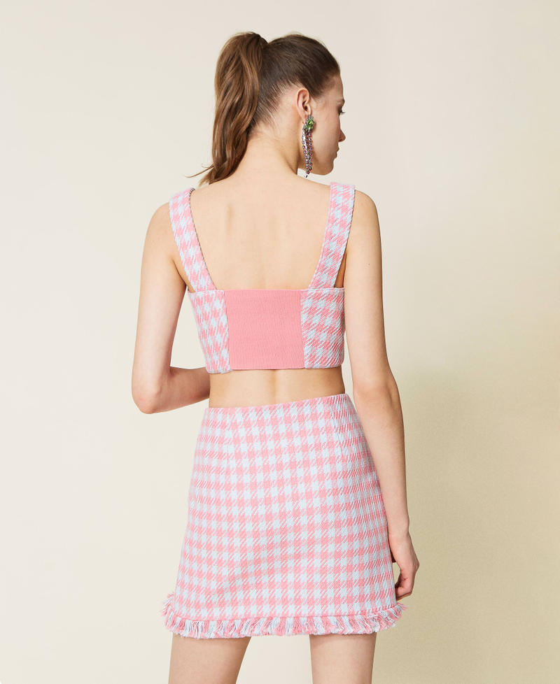 Houndstooth cropped top “Hot Pink” / “Angel” Light Blue Houndstooth Woman 221AT2272-04