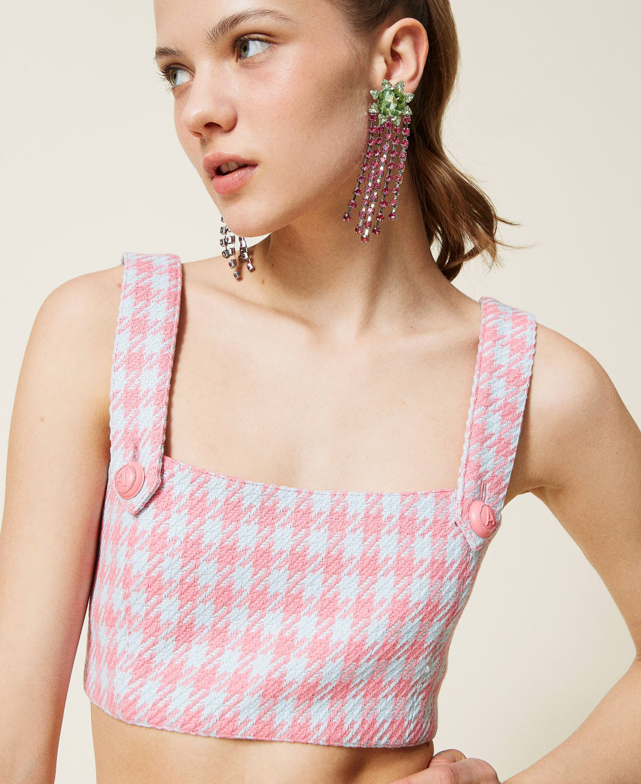 Houndstooth cropped top “Hot Pink” / “Angel” Light Blue Houndstooth Woman 221AT2272-06