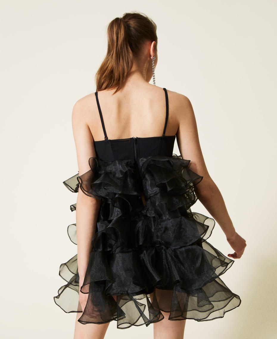 Платье с оборками из органзы Черный женщина 221AT2283-05