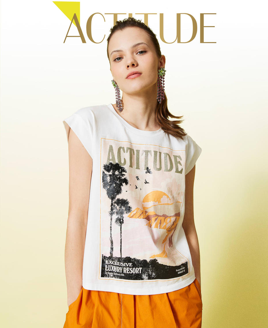 Regular t-shirt with print and glitter White Gardenia Woman 221AT2284_00224_01