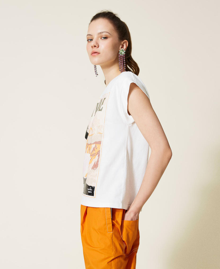 Regular t-shirt with print and glitter White Gardenia Woman 221AT2284_00224_03
