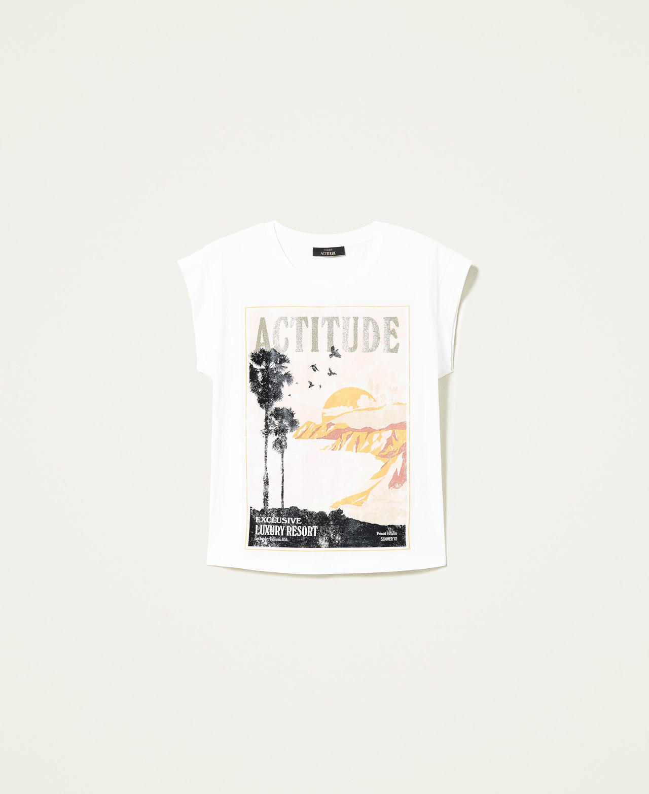 Regular t-shirt with print and glitter White Gardenia Woman 221AT2284_00224_0S