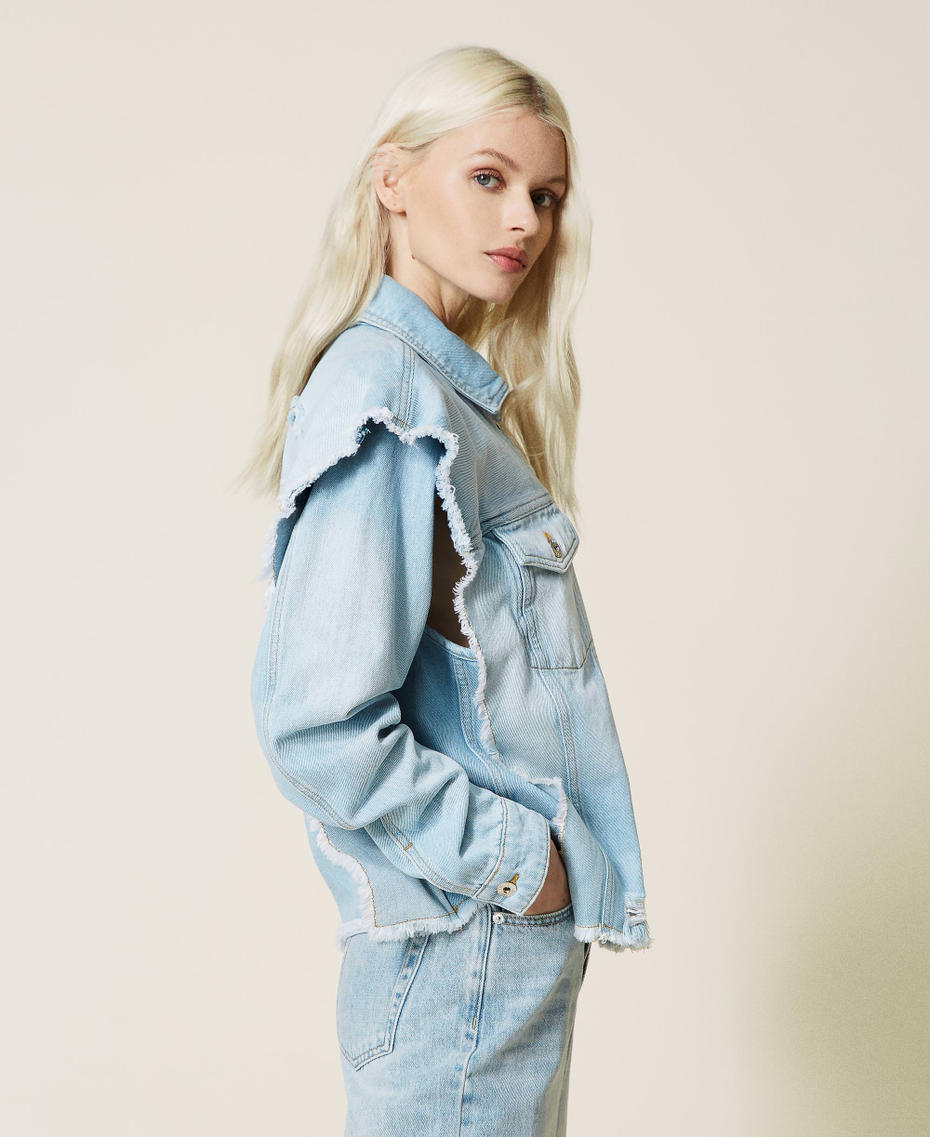 Denim jacket with removable sleeves
