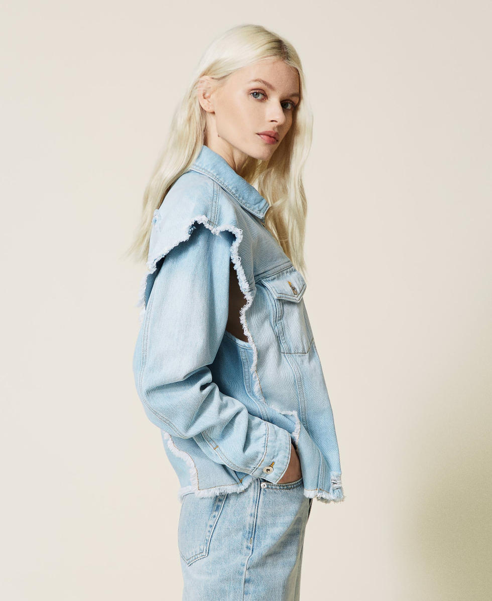 Denim jacket with removable sleeves Woman, Light blue | TWINSET Milano