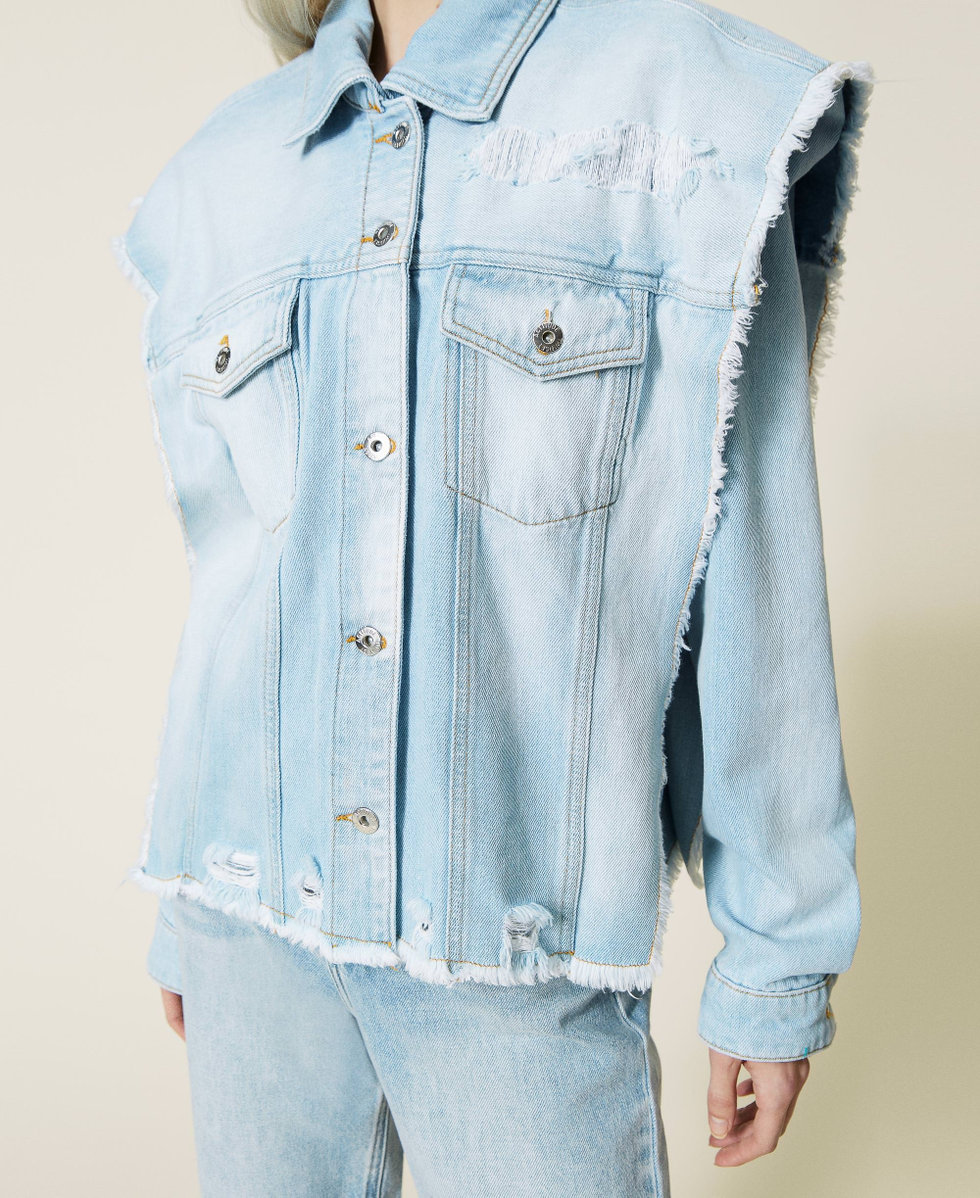 Denim jacket with removable sleeves