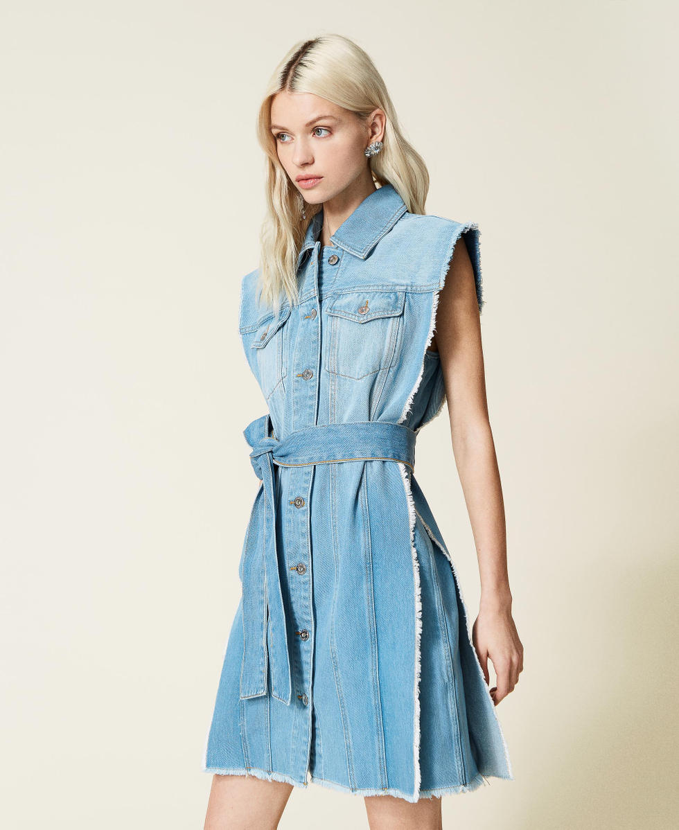 Sleeveless denim shirt dress sales