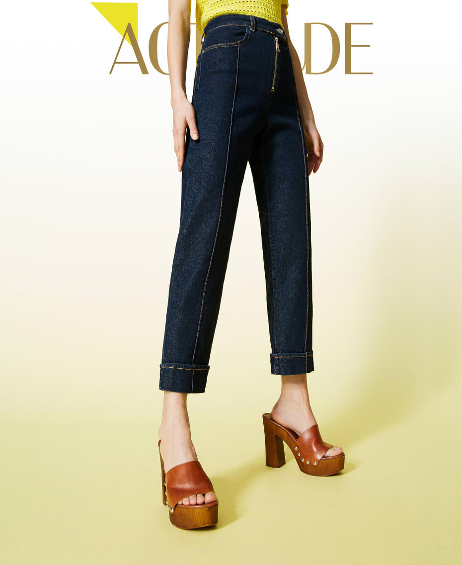 Straight leg jeans with fold Dark Denim Woman 221AT2303-01
