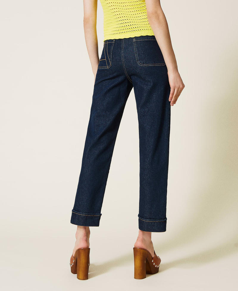 Jeans straight leg con risvolto Denim Scuro Donna 221AT2303-04