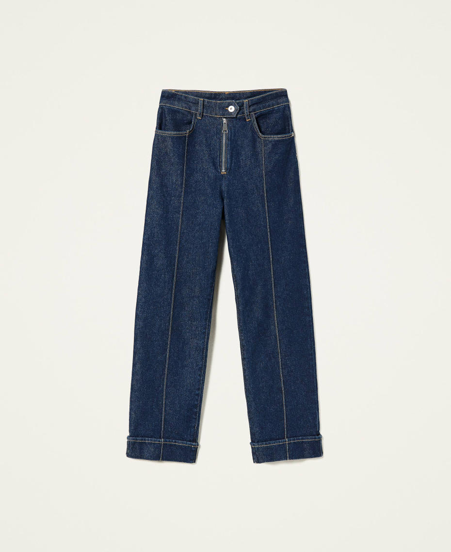 Straight-Leg-Jeans mit Aufschlag Dunkler Denim Frau 221AT2303-0S