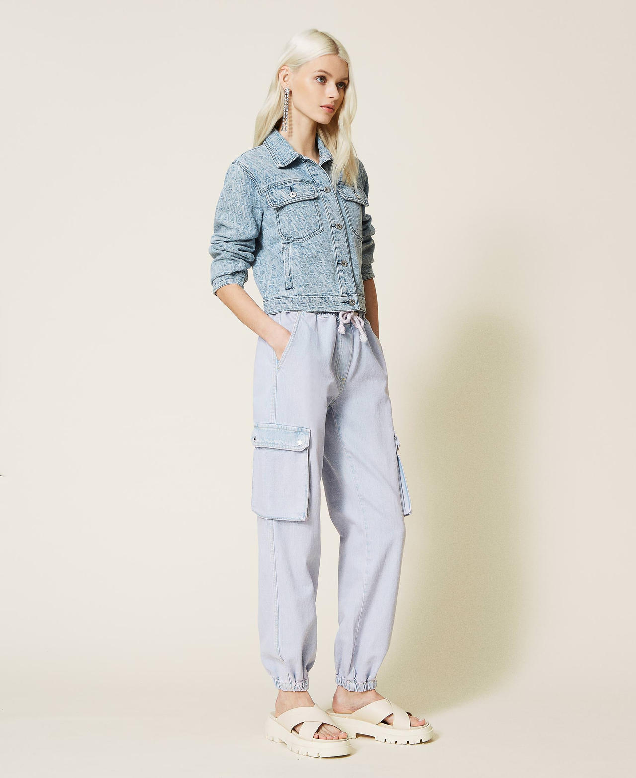 Denim joggers with pockets "Pastel Lilac” Woman 221AT2311-03