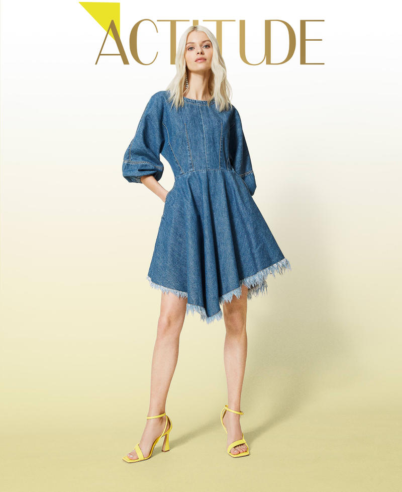 Denim dress with frayed hem