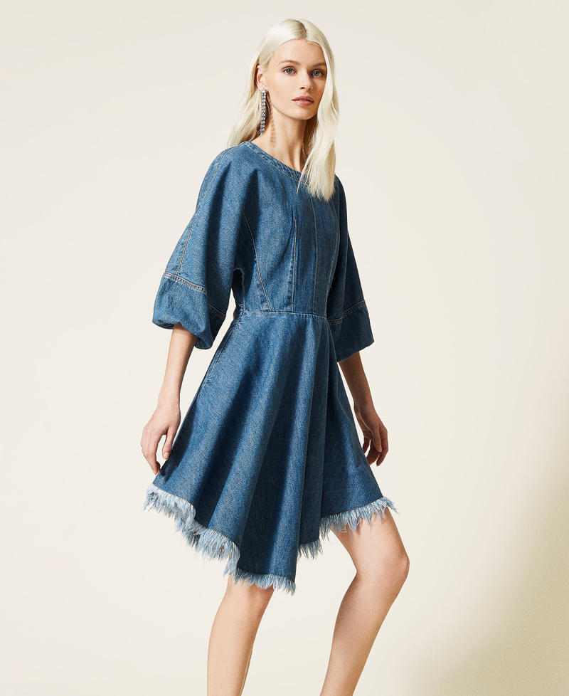 Denim dress with frayed hem