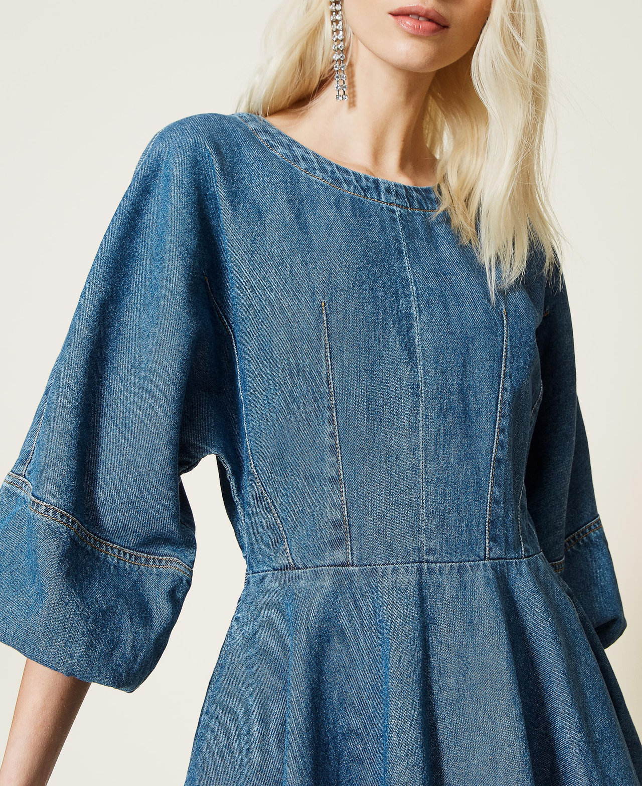 Denim dress with frayed sales hem