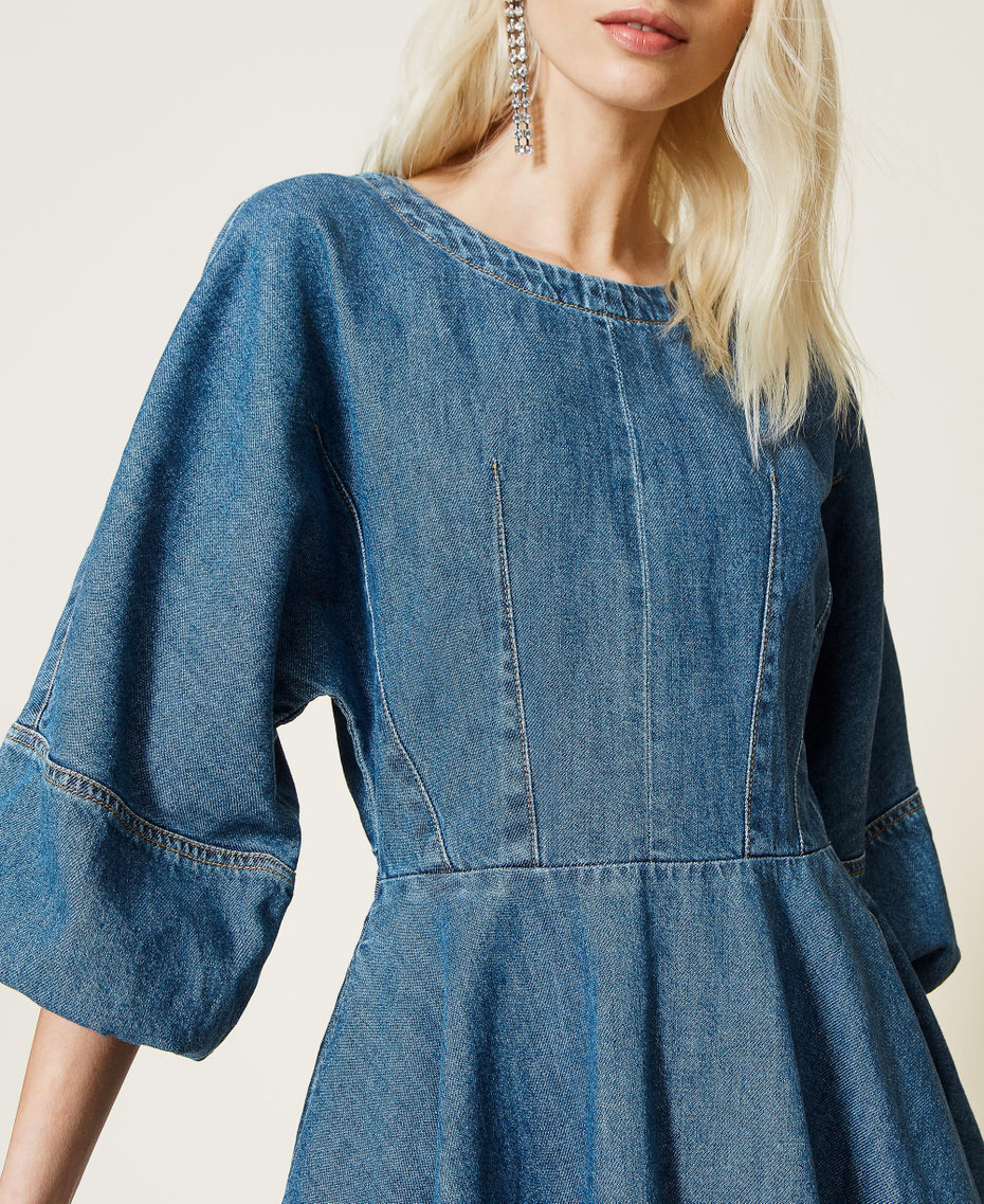 Denim dress with frayed hem