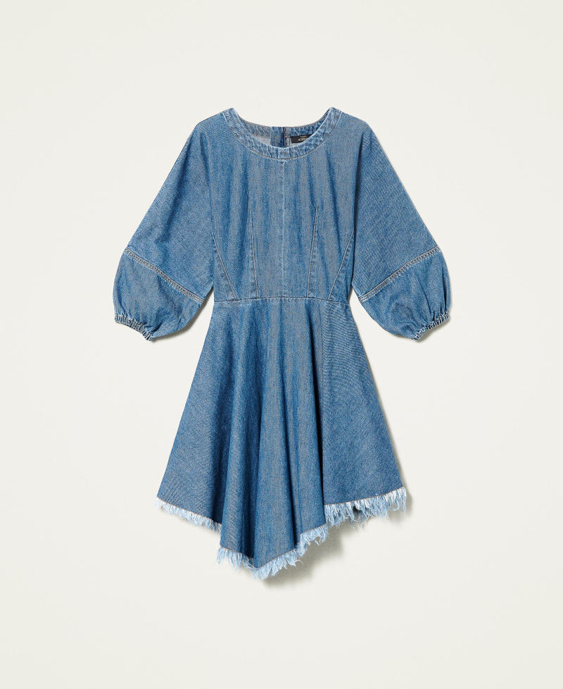 Jeanskleid mit ausgefranster Unterpartie Mittleres "Denimblau" Frau 221AT2312-0S
