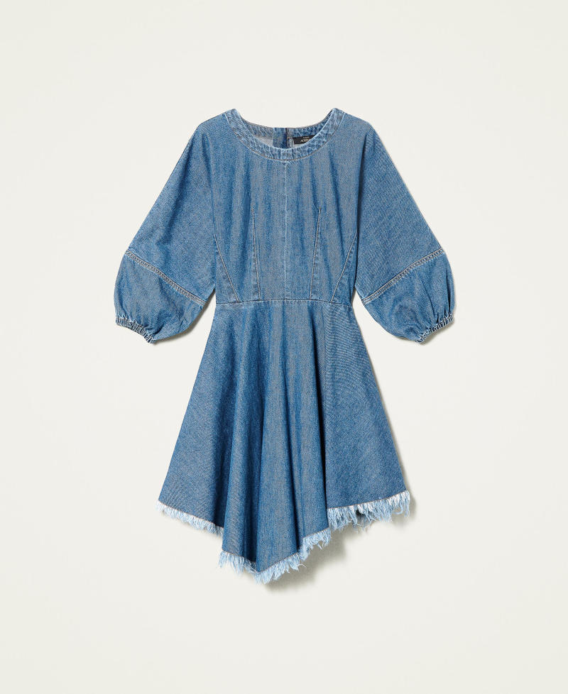 Denim dress with frayed hem