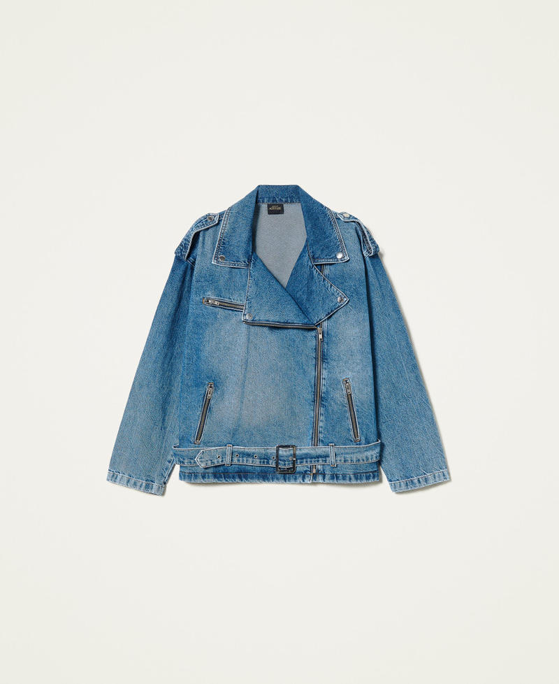 Куртка-косуха из джинсовой ткани Синий "Средний Деним" женщина 221AT2321-0S
