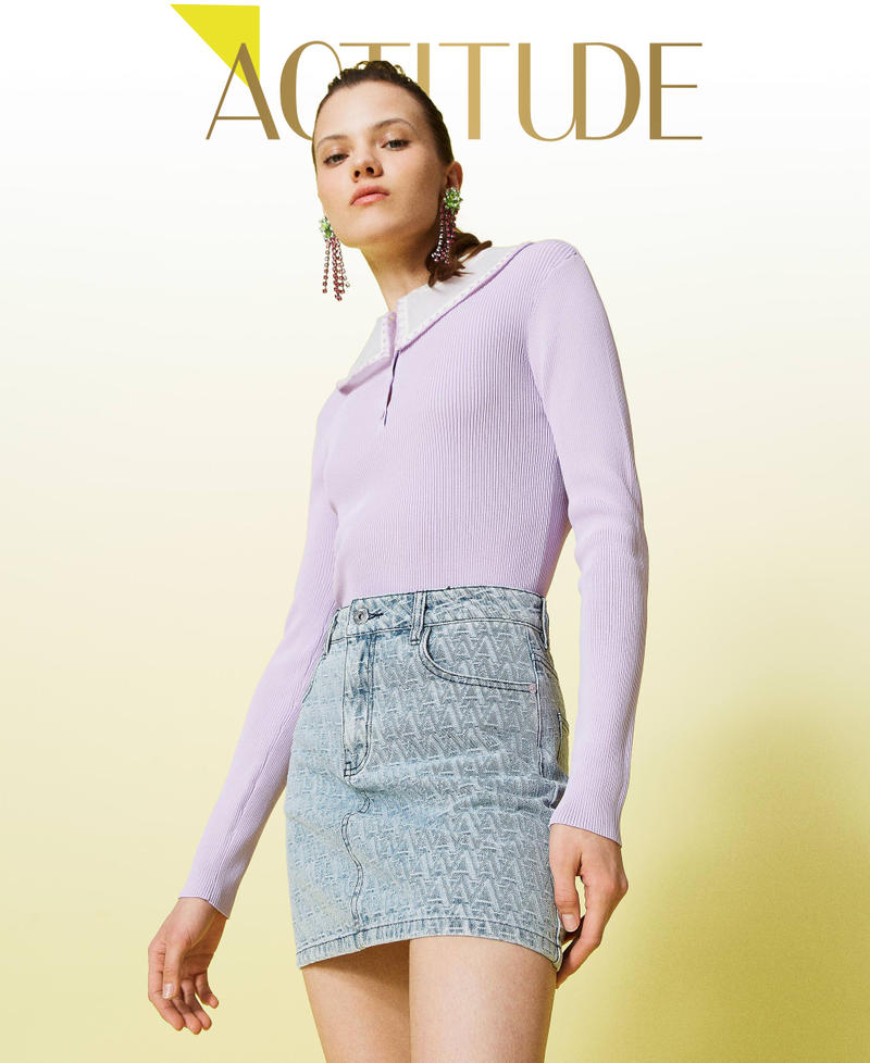 Jacquard denim mini skirt with logo