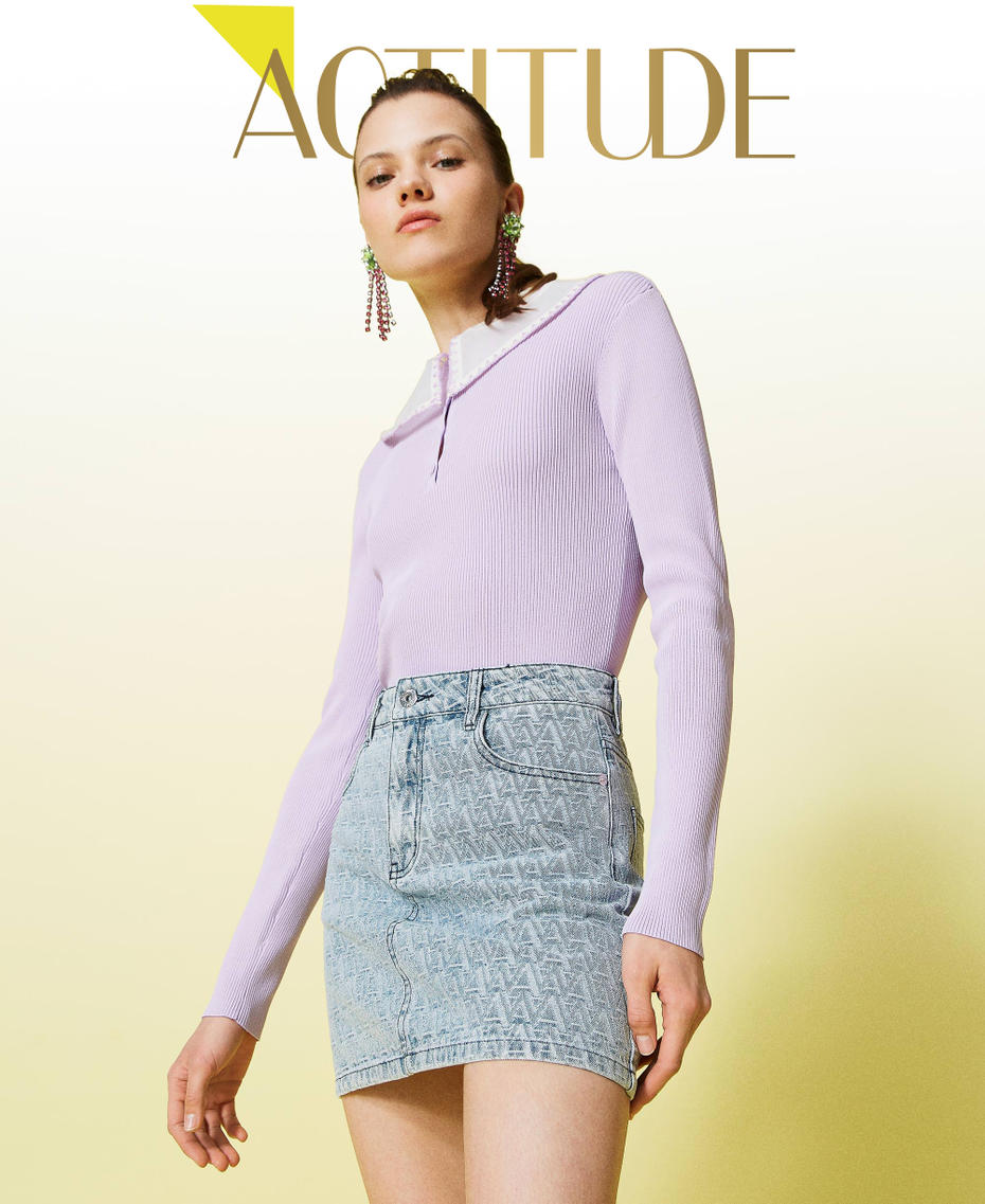 Jacquard denim mini skirt with logo