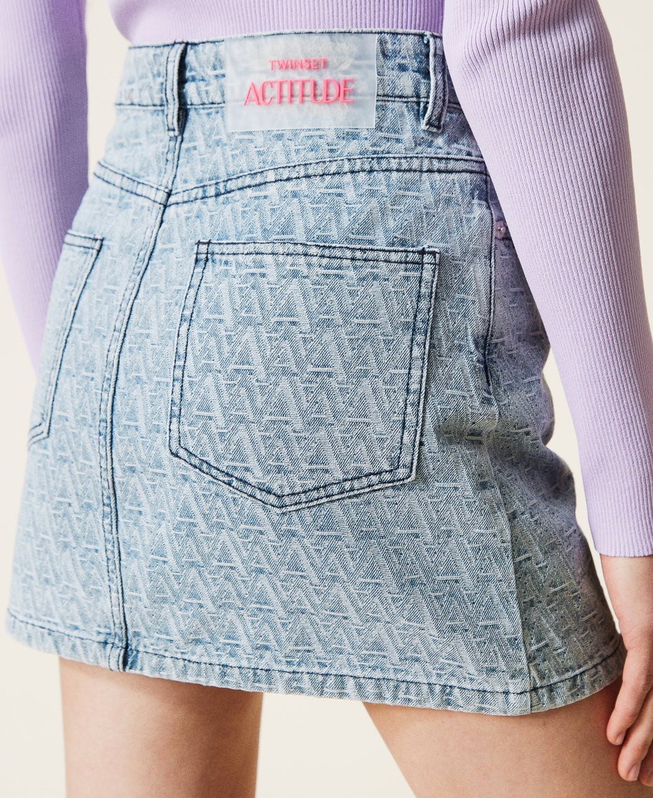 Jacquard denim mini skirt with logo