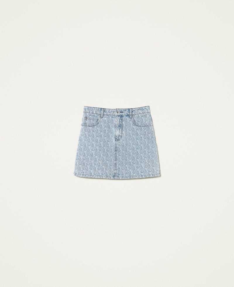 Jacquard denim mini skirt with logo