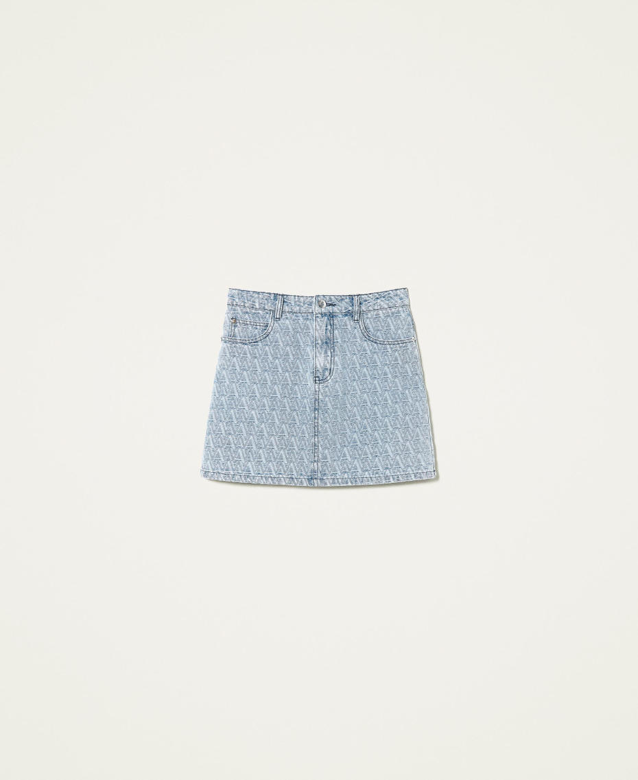 Jacquard denim mini skirt with logo
