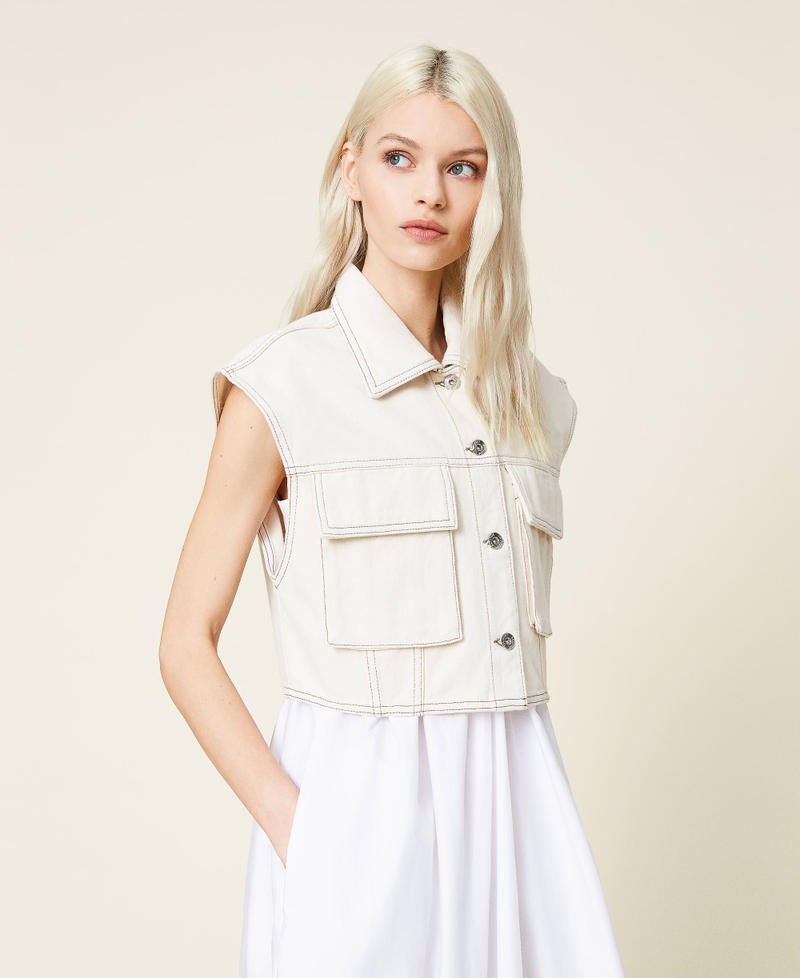 Organic cotton waistcoat Pale Cream Woman 221AT2334-04