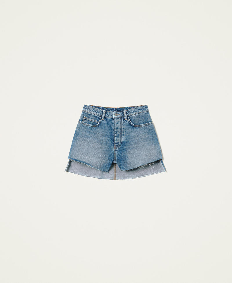 Asymmetric denim shorts
