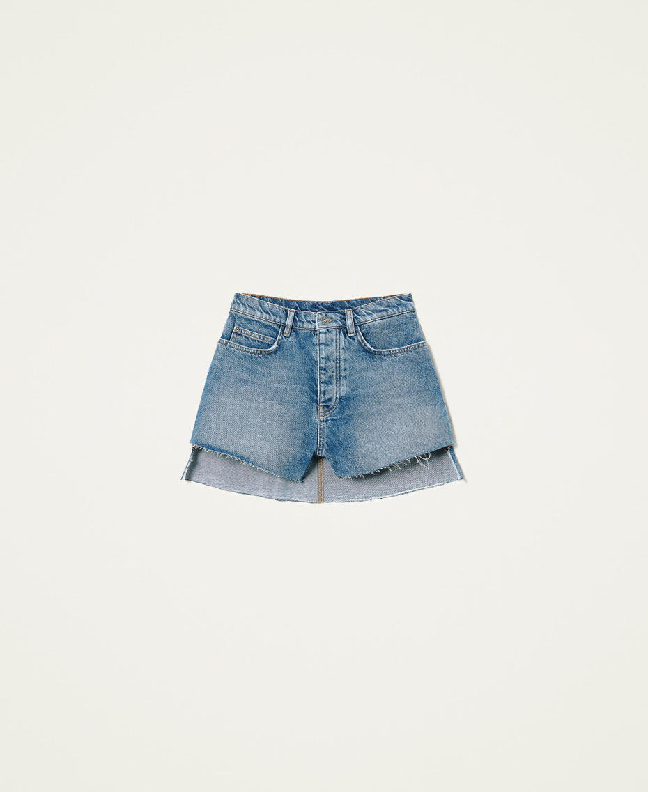 Asymmetric denim shorts