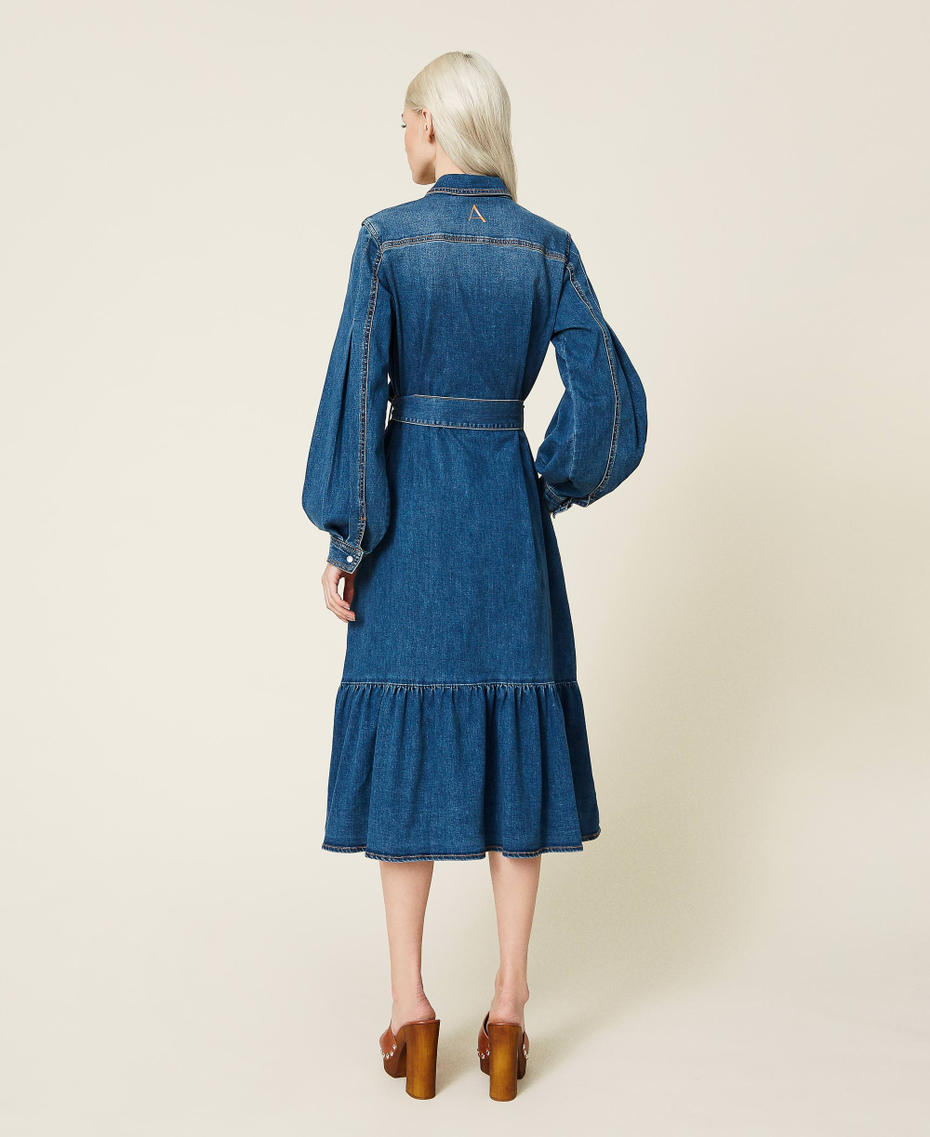 Long denim dress with embroidered patch
